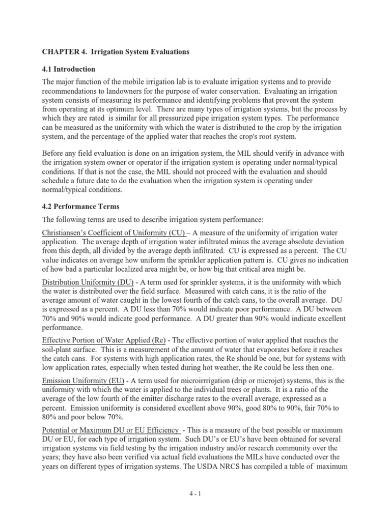 Irrigation System Performance Evaluation | PDF | Irrigation | Fire ...