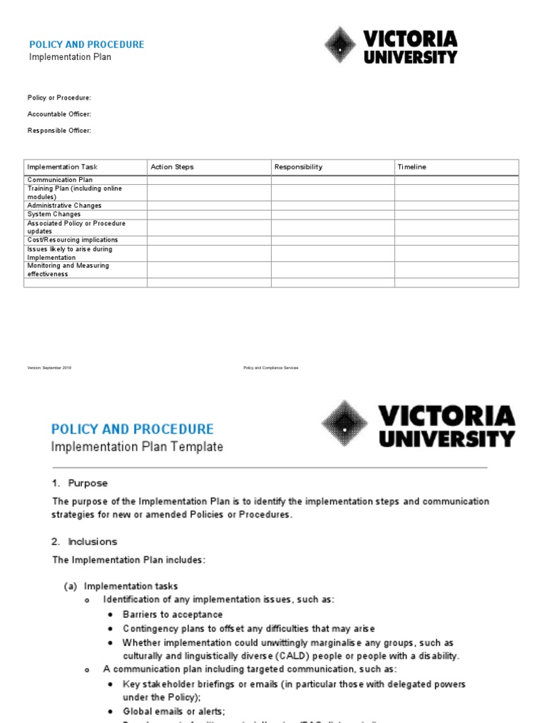 Implementation Plan TEMPLATE V2 | Descargar gratis PDF | Policy | Business