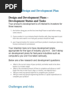 Design and Development Plans - Development Status and Tasks