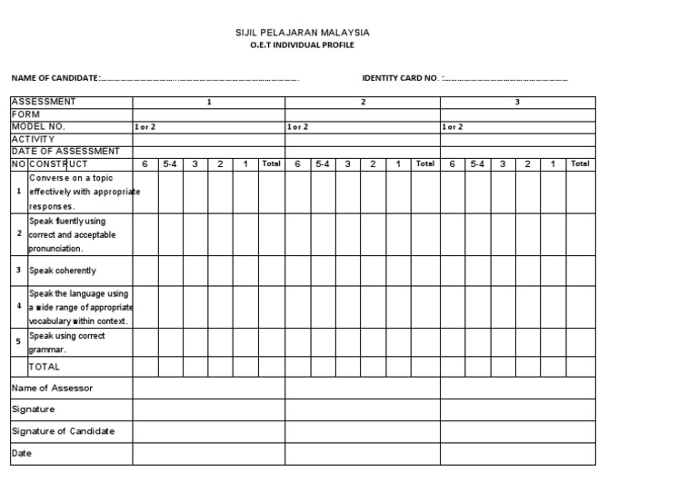 OET Individual Profile Assessment Form | PDF