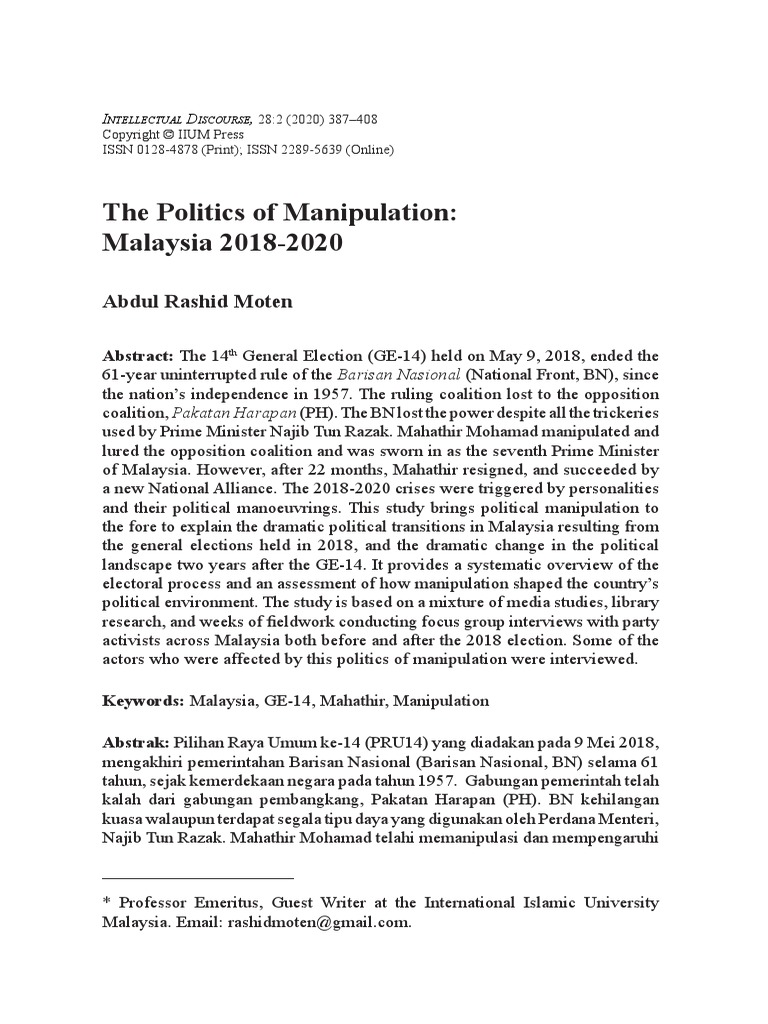 The Politics of Manipulation PDF Najib Razak Government