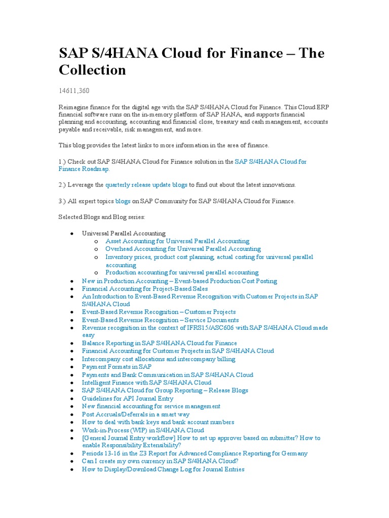 SAP S/4HANA Cloud Finance Overview | PDF | Cloud Computing | Revenue