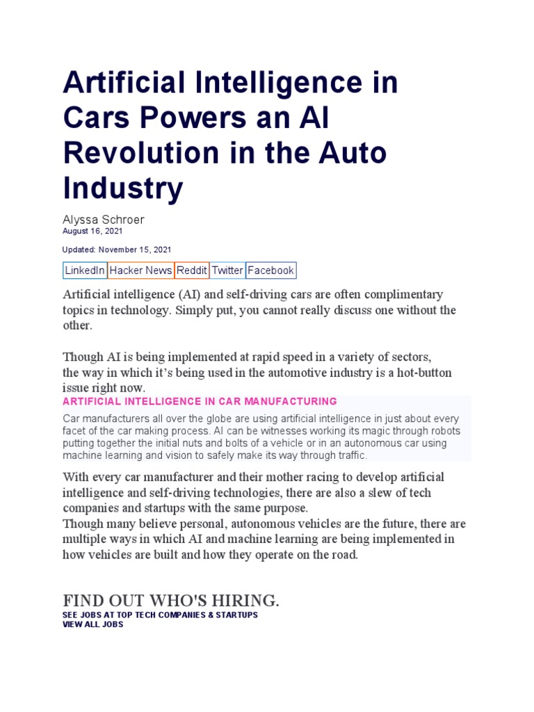 Artificial Intelligence in Cars Powers An AI Revolution in The Auto ...