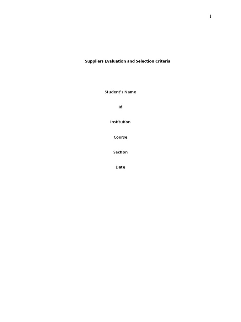 Supplier Evaluation and Selection Criteria | PDF | Procurement | Supply ...