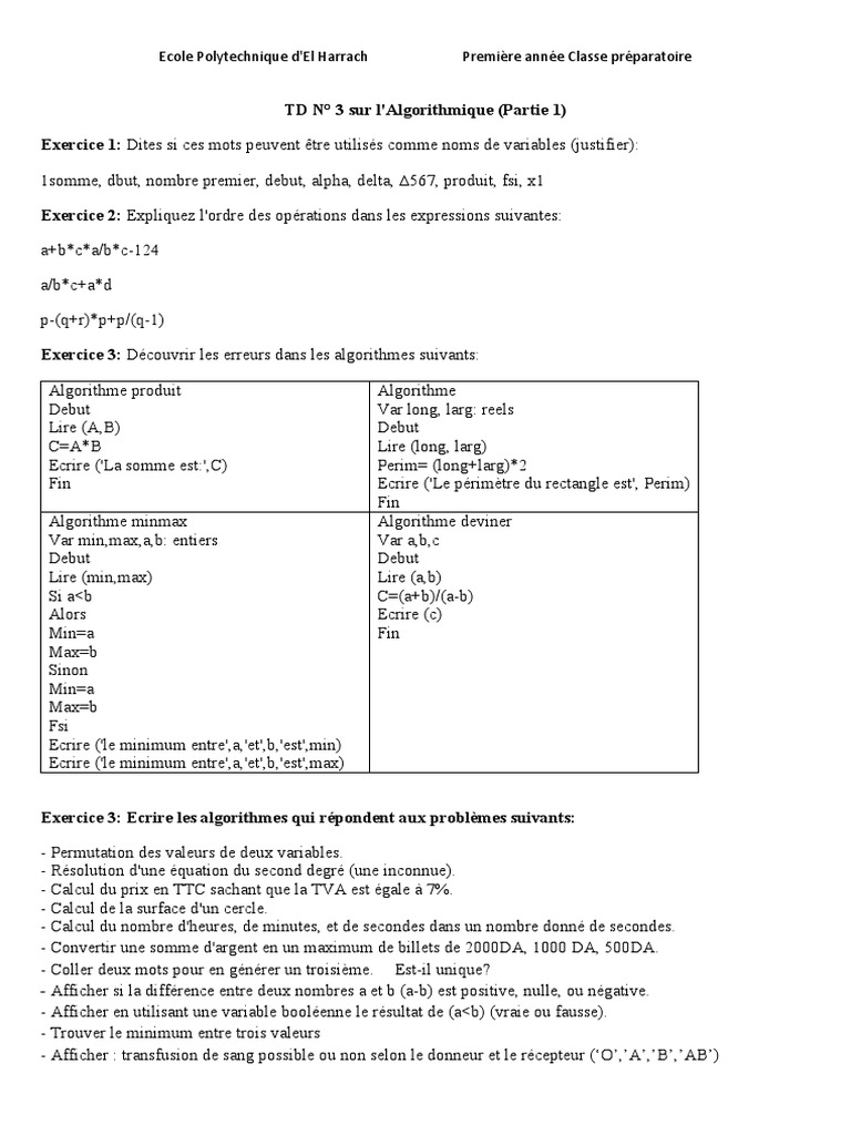 TD Algorithmique - Ecole Polytechnique | PDF | Méthodes et références ...