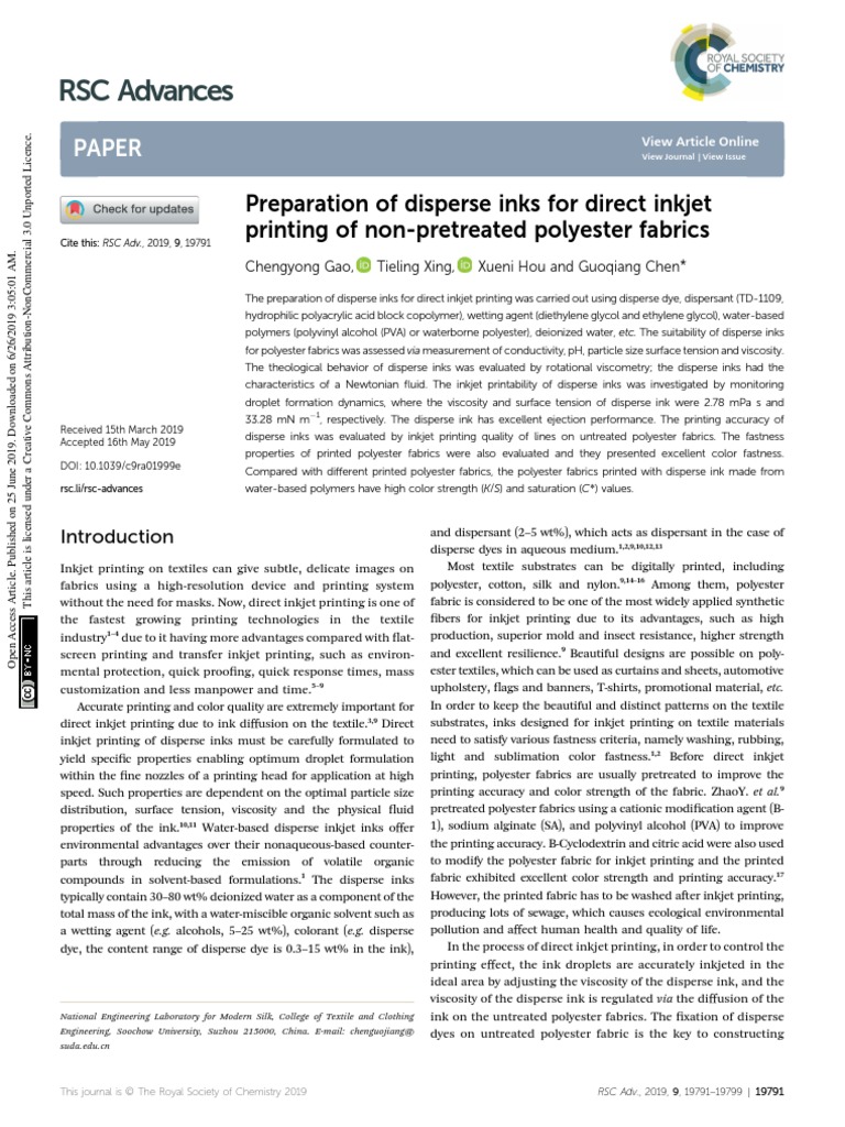 Preparation of Disperse Inks For Direct Inkjet Pri | PDF | Textiles ...