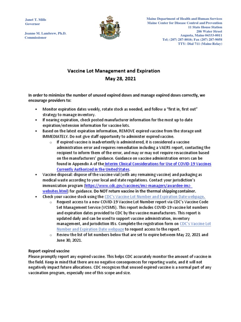 Managing Expired Vaccine Doses | PDF | Vaccines | Centers For Disease ...