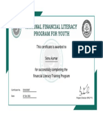 This Certificate Is Awarded To Sonu Kumar For Successfully Completing The Financial Literacy Training Program