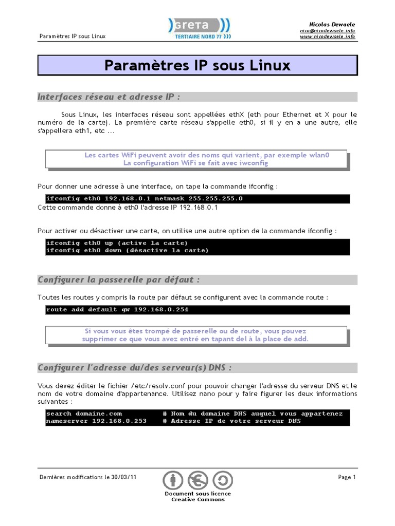 Configuration IP sous Linux | PDF | Système de noms de domaines ...