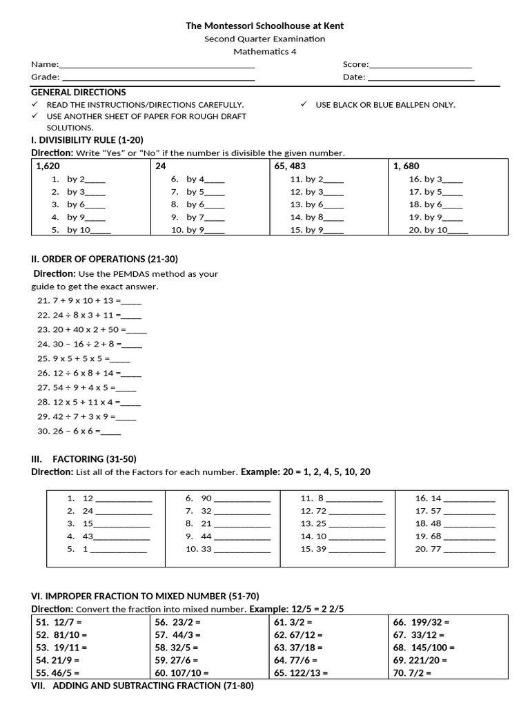 Read The Instructions/Directions Carefully. Use Another Sheet of Paper ...