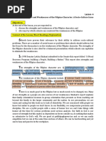 Lesson 4 The Strengths and Weaknesses of The Filipino Character: A Socio-Culture Issue Objectives