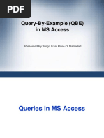 Query-By-Example (QBE) in MS Access: Presented By: Engr. Lizel Rose Q. Natividad