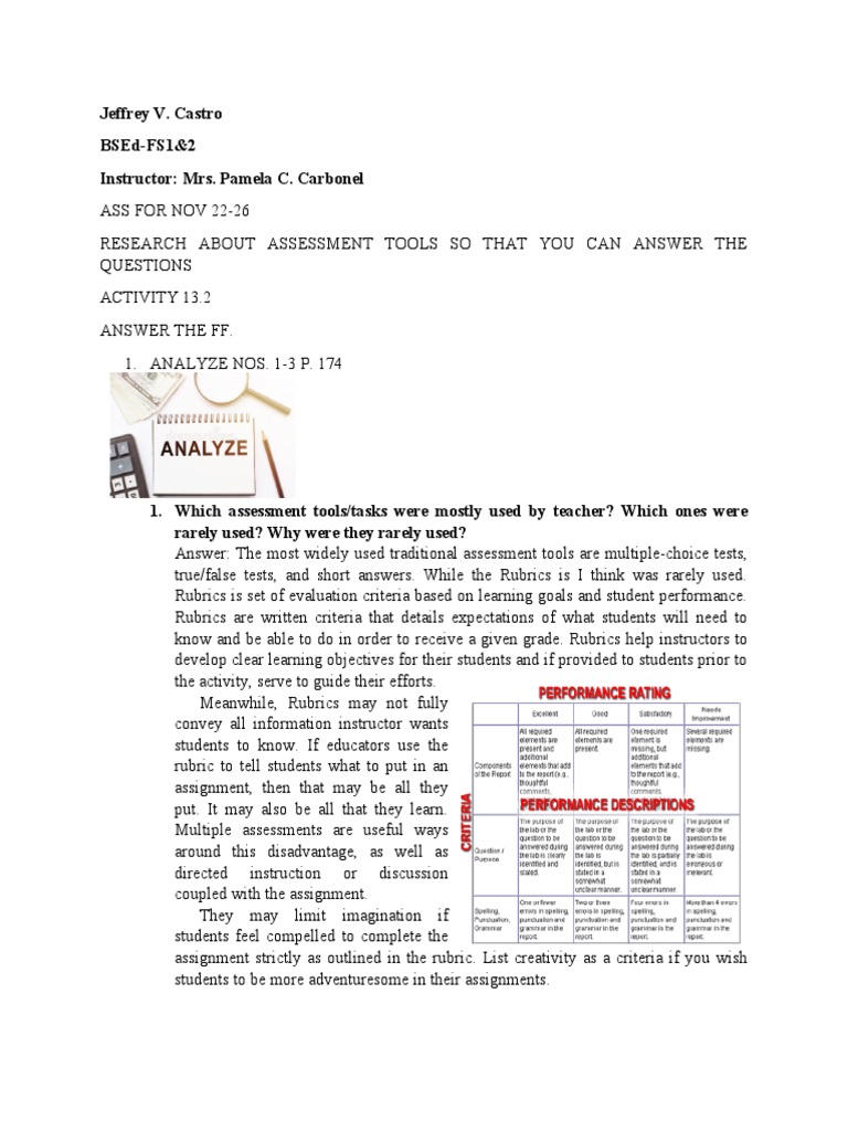 Assessment Tools and Rubrics Analysis | PDF | Rubric (Academic ...