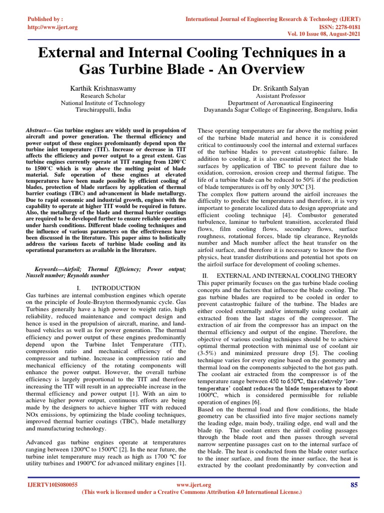 External and Internal Cooling Techniques in A Gas Turbine Blade An ...