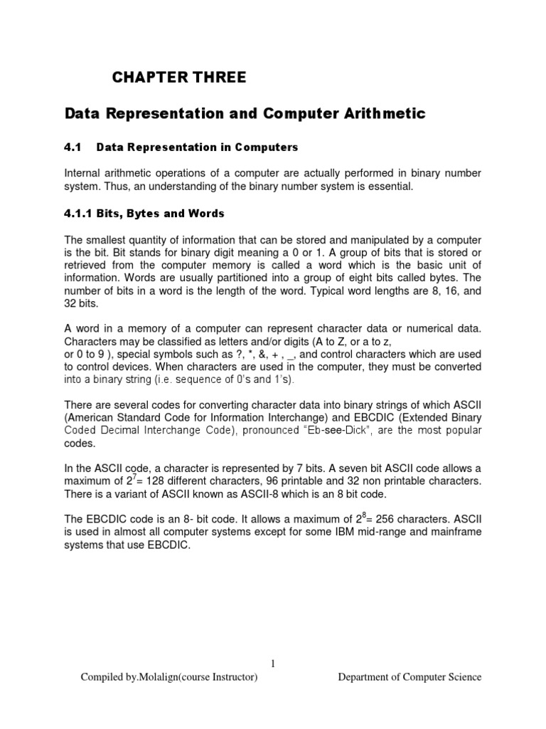 data representation and computer arithmetic
