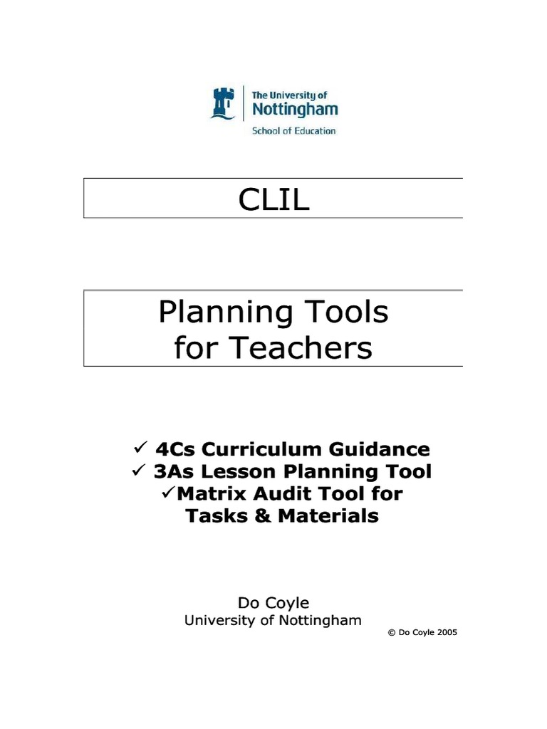 Clil Planning Tools For Teachers Do Coyle Edited Version DL | PDF ...