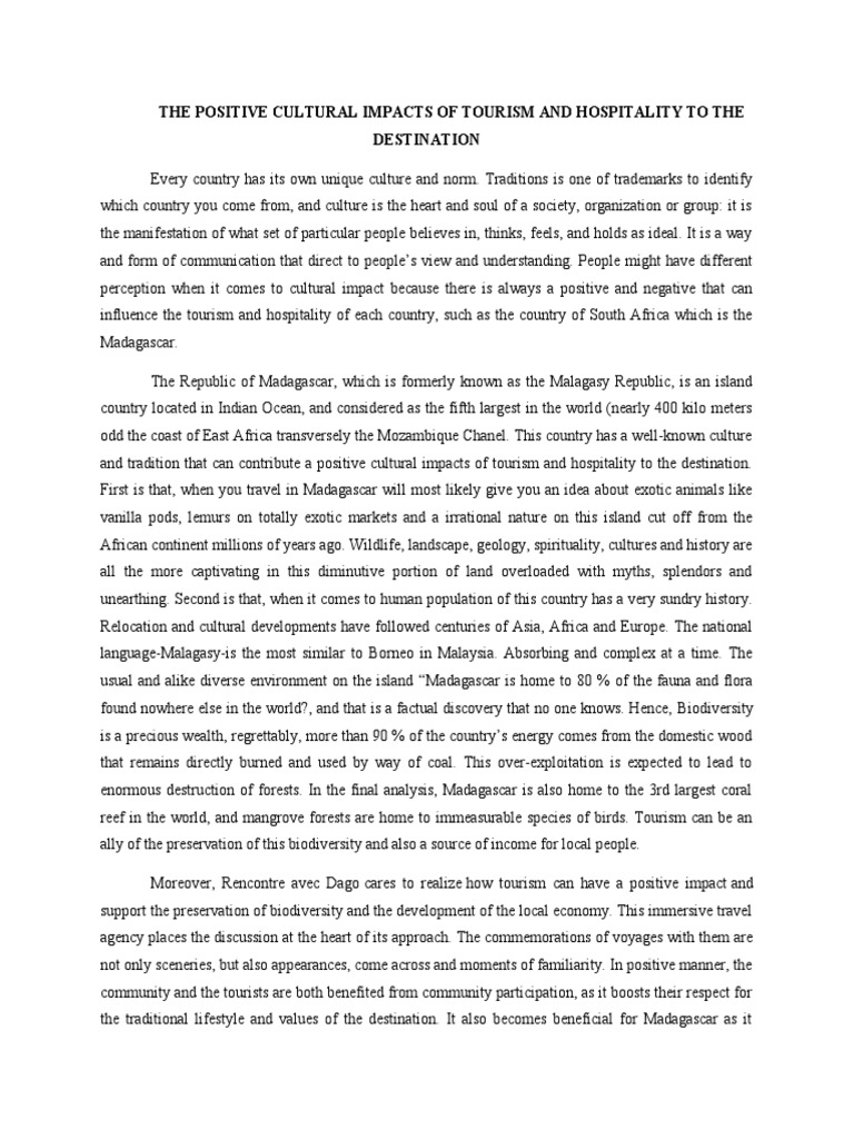 The Positive Cultural Impacts of Tourism and Hospitality To The ...