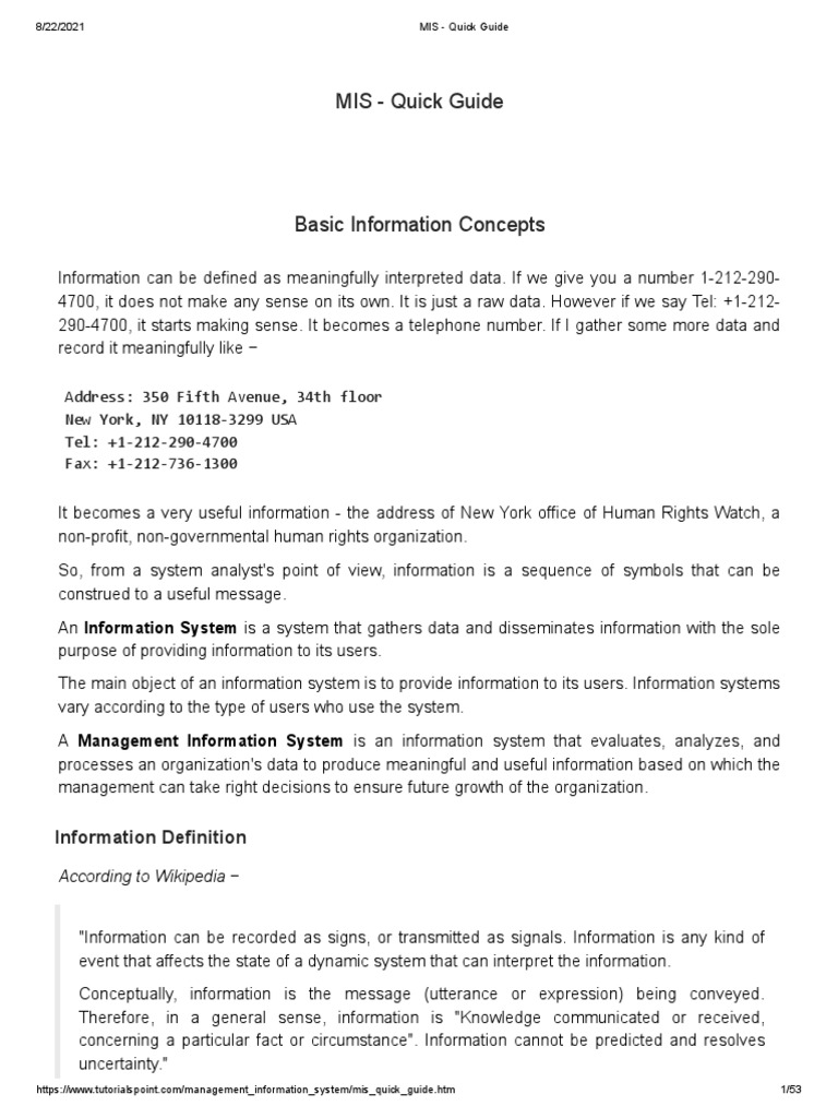 MIS Quick Guide: Key Concepts Explained | PDF | Enterprise Resource ...
