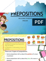 Prepositions: Welcome Students English