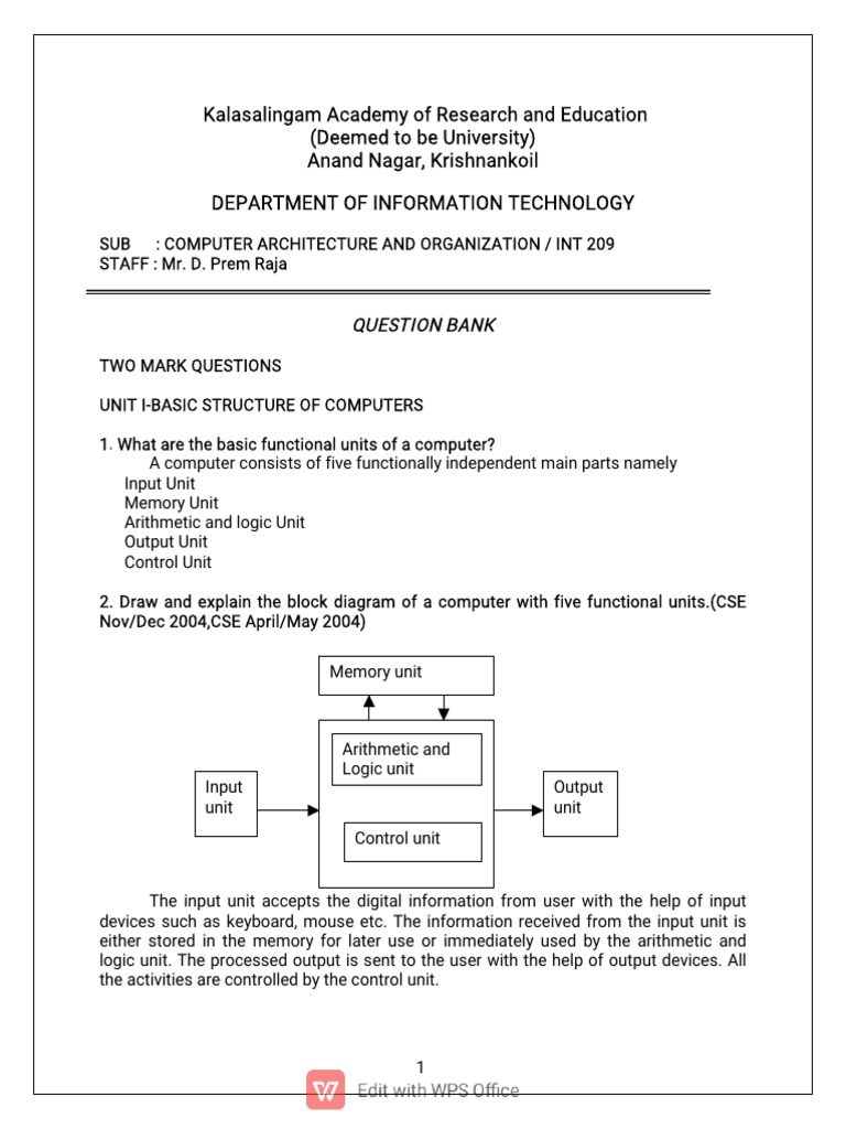Computer Architecture Question Bank | PDF