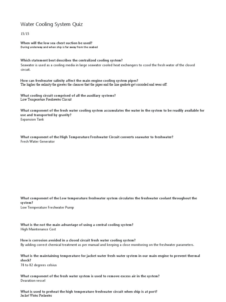 Water Cooling System Quiz During Underway and When Ship Is Far Away