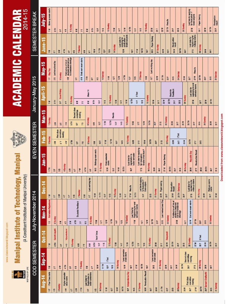 UG Academic Calendar 2014 2015 PDF