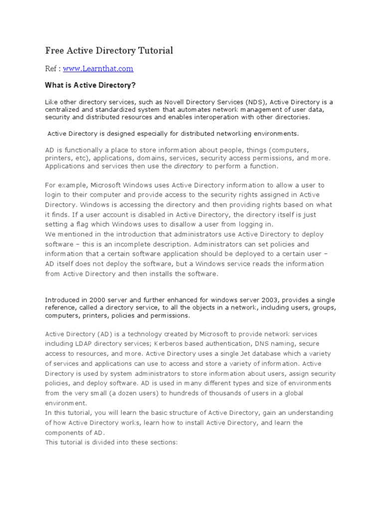 Active Directory Basics Tutorial | PDF | Active Directory | Group Policy