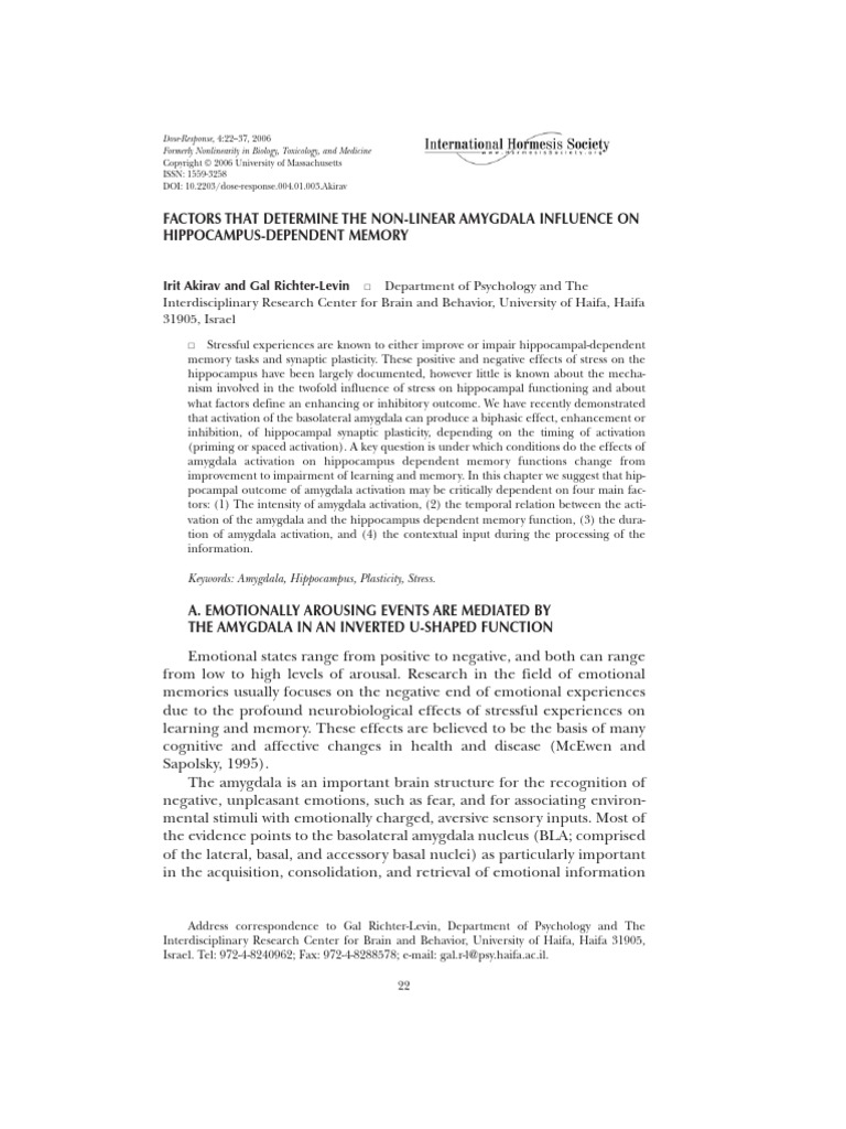 Factors That Determine The Non Linear Amygdala Influence On Hippo ...