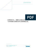 Anexo X - Declaração de Conhecimento (Modelo)