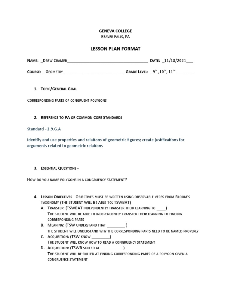 Lesson Plan Format: B F, Pa | PDF | Learning | Lesson Plan