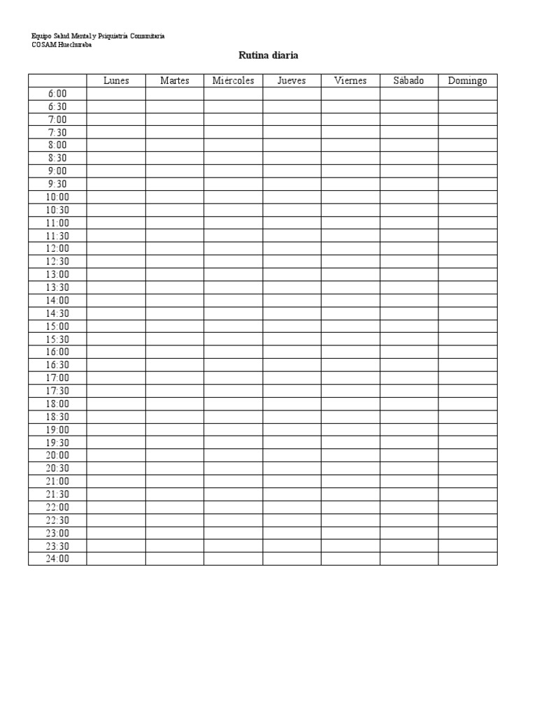 Registro Rutina Diaria | PDF