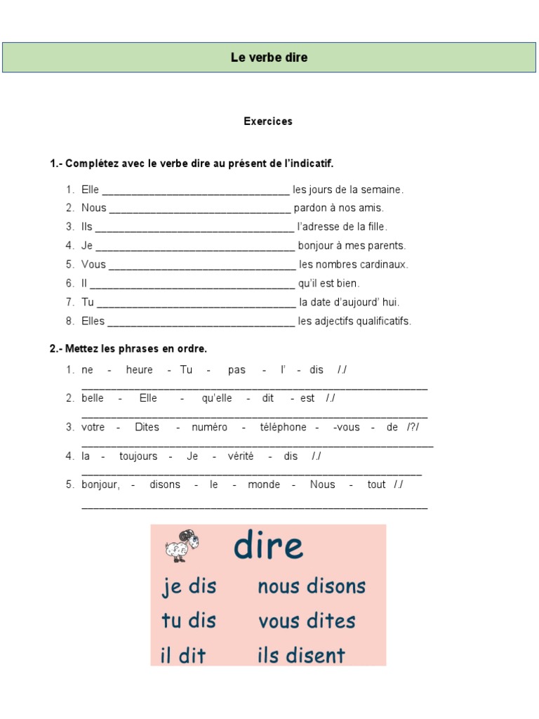 Dire Au Passé Composé De L indicatif Le Verbe Dire - Exercices | PDF
