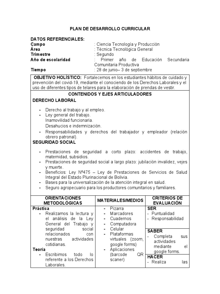 PLAN DE DESARROLLO CURRICULAR 2do Trimestre 2021 | PDF | Dibujo ...