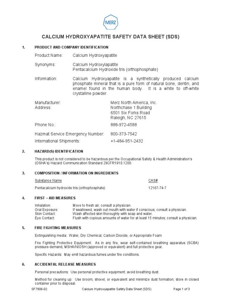 Calcium Hydroxyapatite Safety Data Sheet (SDS) 1. Product and Company
