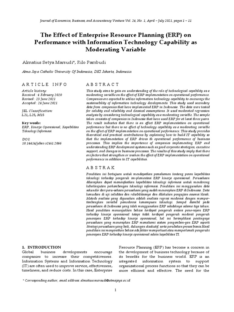 ERP Impact on Performance with IT Capability | PDF | Enterprise ...