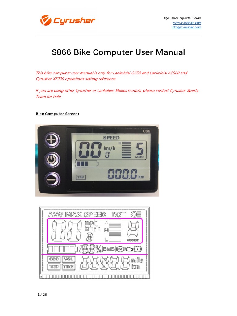 LCDS866 Bike Computer SettingG650X2000XF200 Ebikes PDF Throttle