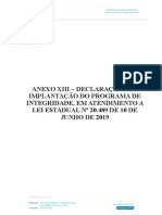 ANEXO XIII - DECLARAÇÃO DE IMPLANTAÇÃO DO PROGRAMA DE INTEGRIDADE