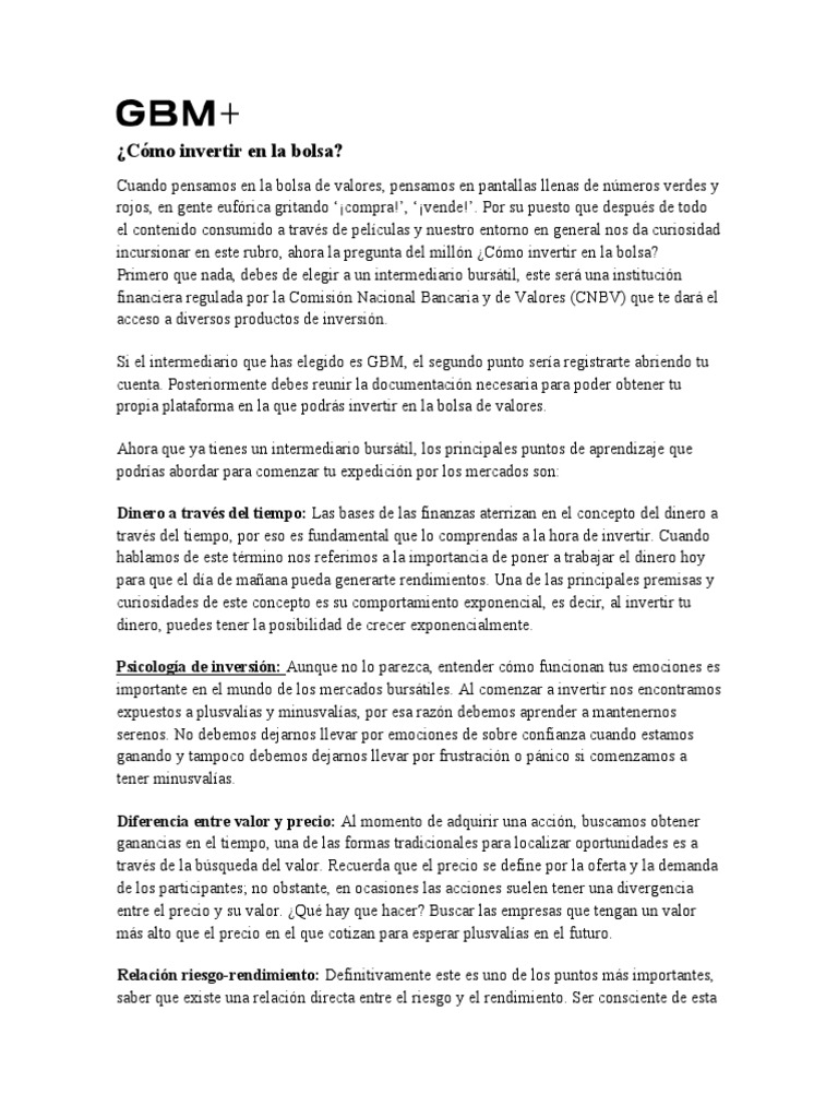 Cómo Invertir en La Bolsa | PDF | Bolsa | Compartir (Finanzas)
