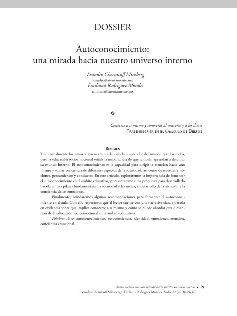 Fomentar el Autoconocimiento en Educación | PDF | Las emociones | Mente