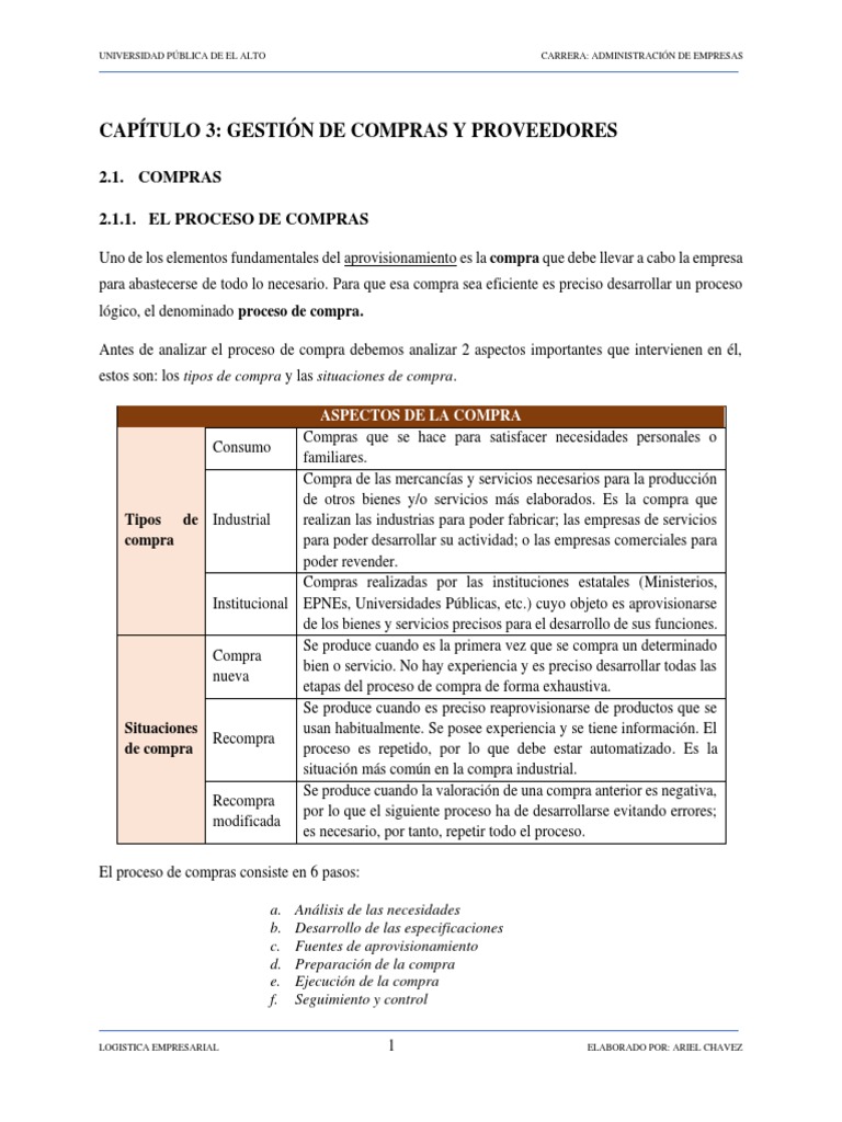 Cap 03 - Gestión de Compras y Proveedores | PDF | Obtención | Calidad ...