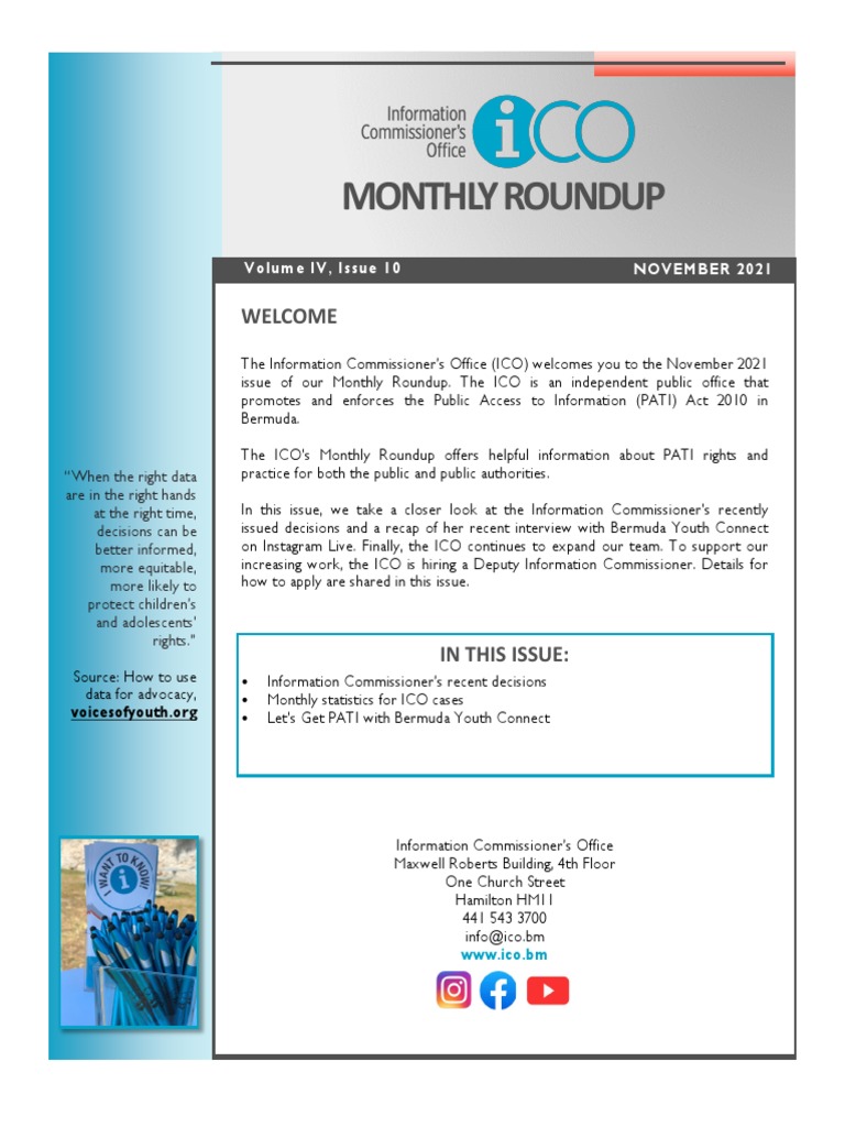 ICO November 2021 Monthly Roundup | PDF | Government | Justice