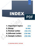 Index: 1. Important Topics 2. Essay 3. Formal Letter 4. Informal Letter 5. Sample Letters