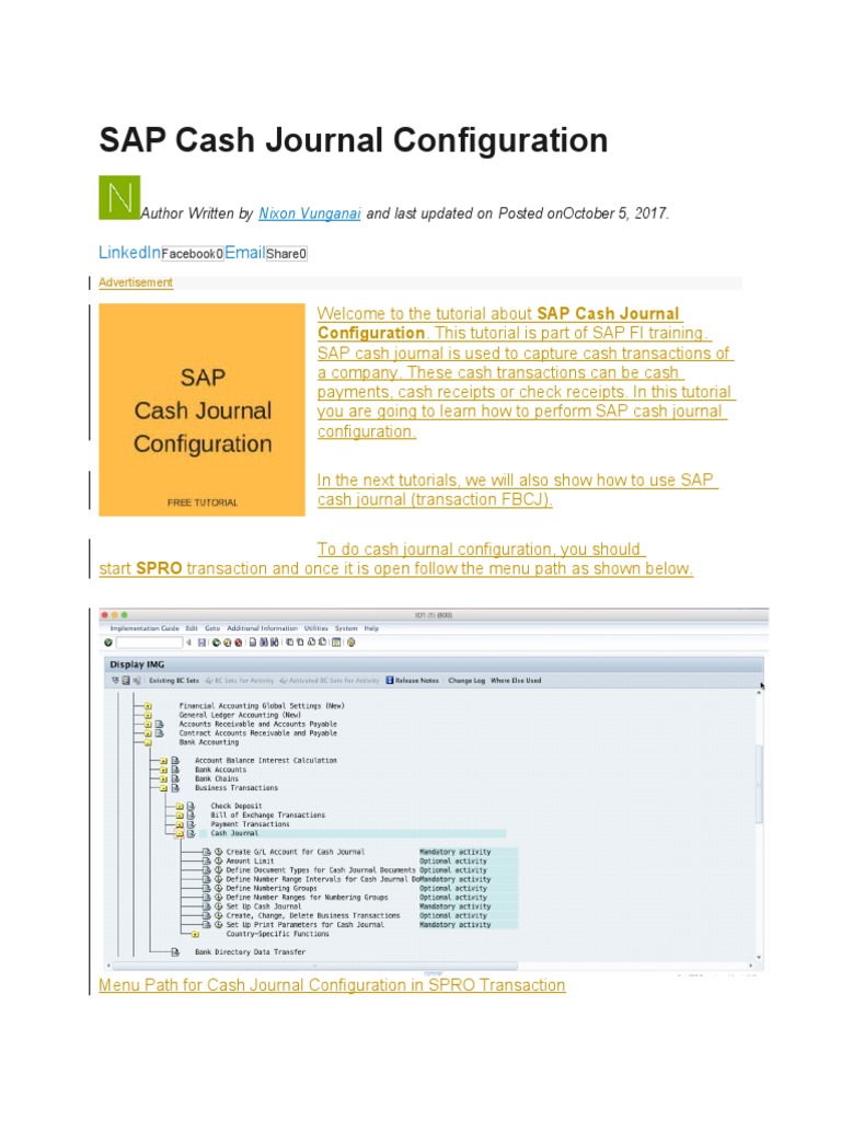 SAP Cash Journal Configuration PDF Cash Receipt