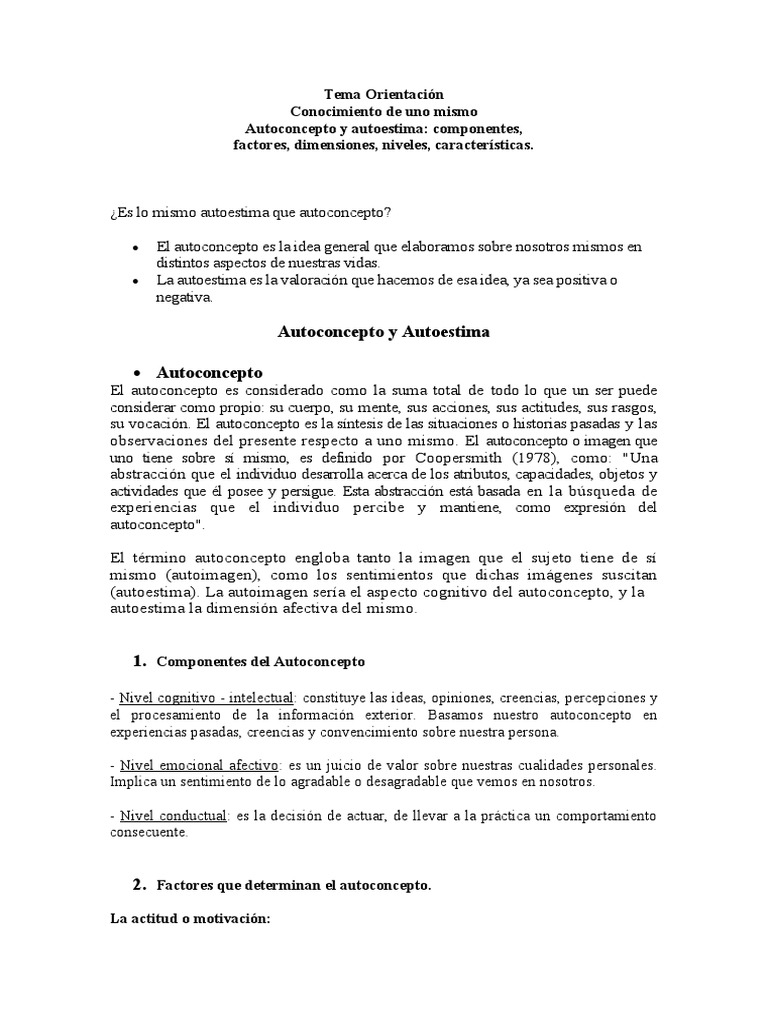 Conocimiento de Uno Mismo Autoconcepto y Autoestima | PDF | Autoestima ...