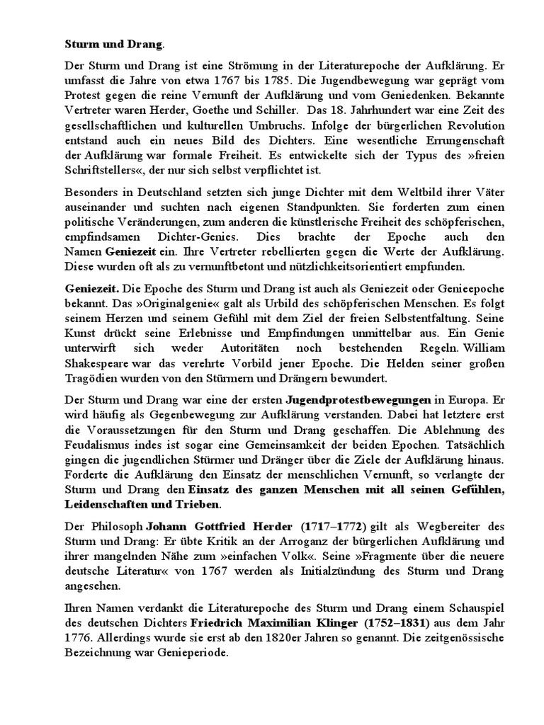 Sturm Und Drang, Weimarer Klassik, Romantik PDF