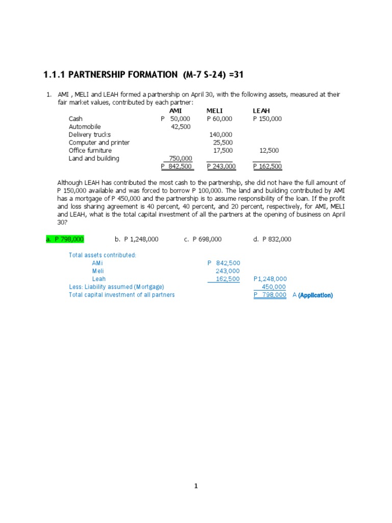 Partnership Formation and Capital Contributions | PDF | Partnership ...