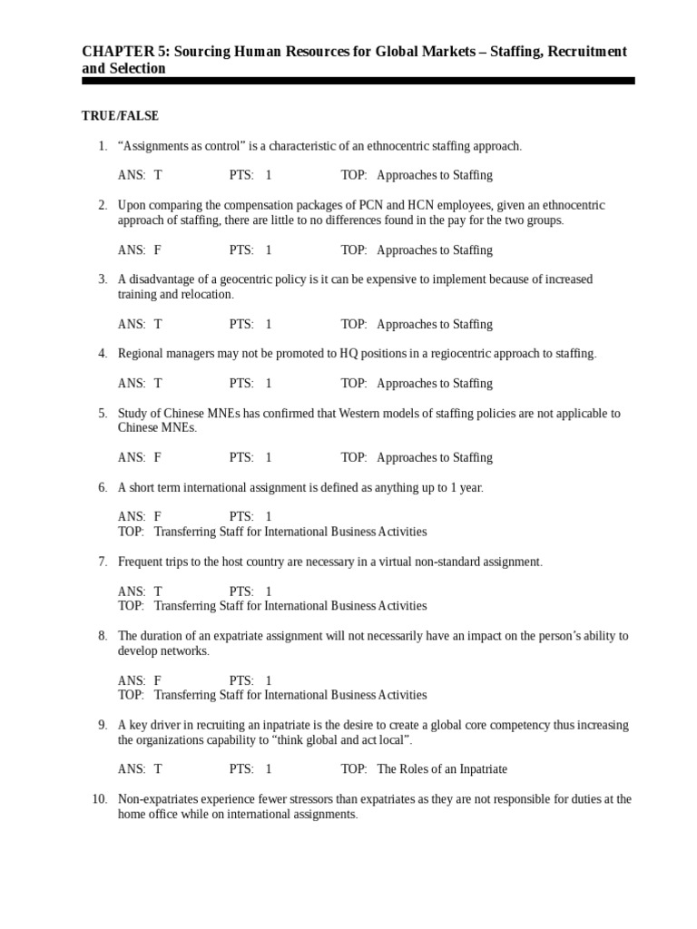 CHAPTER 5 Sourcing Human Resources For Global Markets Staffing