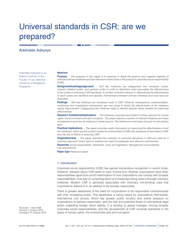 Universal Standards in CSR Are We Prepared? Adefolake Adeyeye PDF
