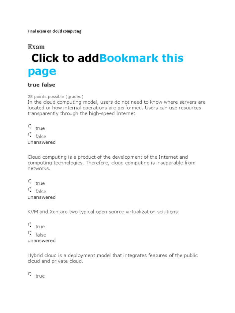 Final Exam On Cloud Computing | PDF | Cloud Computing | Artificial ...