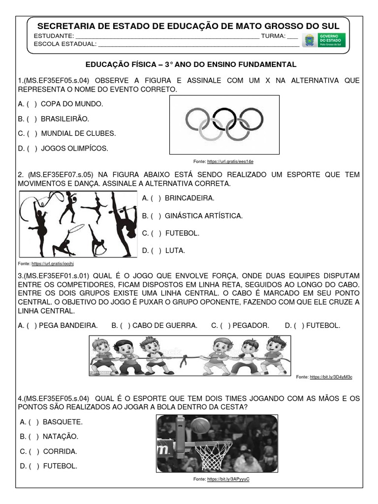ED - FÍSICA.3° Ano - Avaliação Diagnóstica | PDF | Danças | Futebol